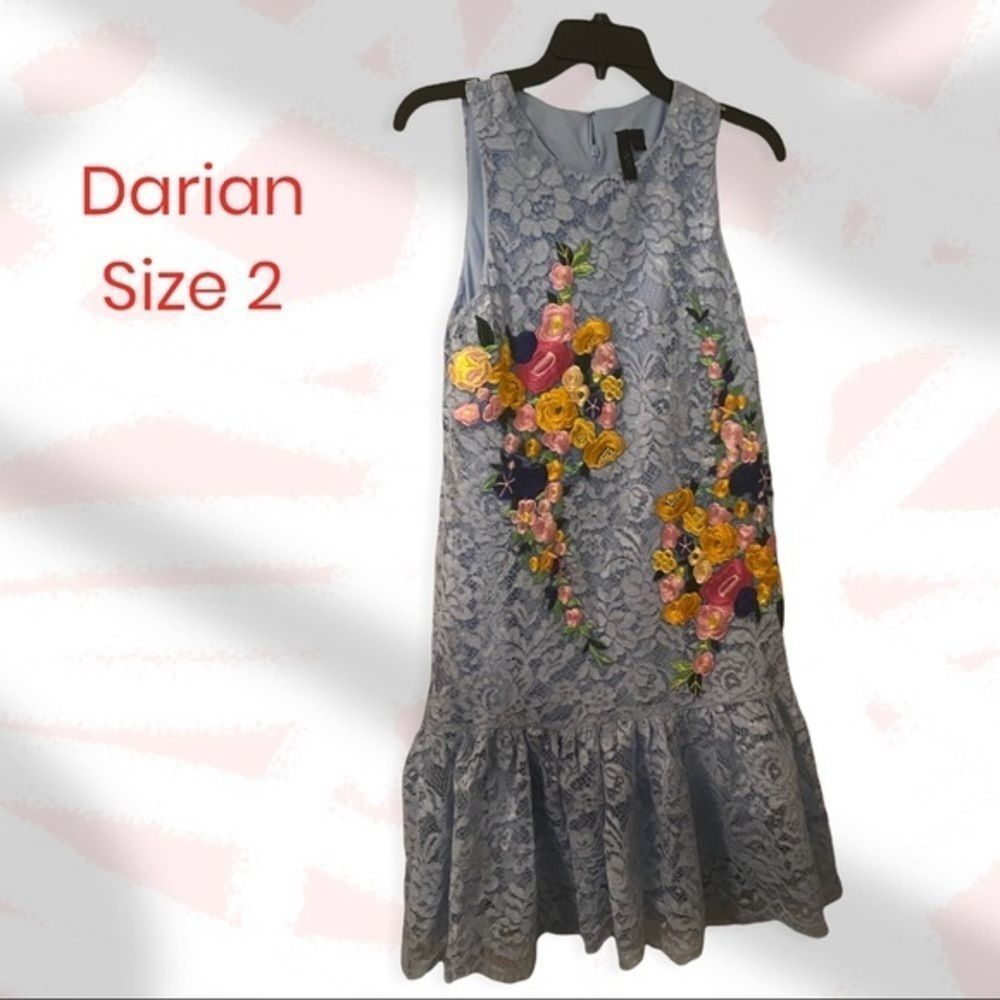 Darian Blue Lace Floral Embroidered Dress